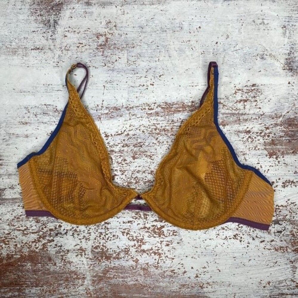 Free people yellow navy blue maroon unlined bra 32C